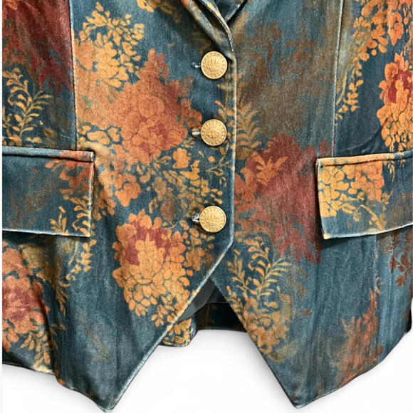 NEW Y2K Retro Vintage SZ S Velvet Single Breast Blazer Boho Multi Floral Jacket - Picture 5 of 9